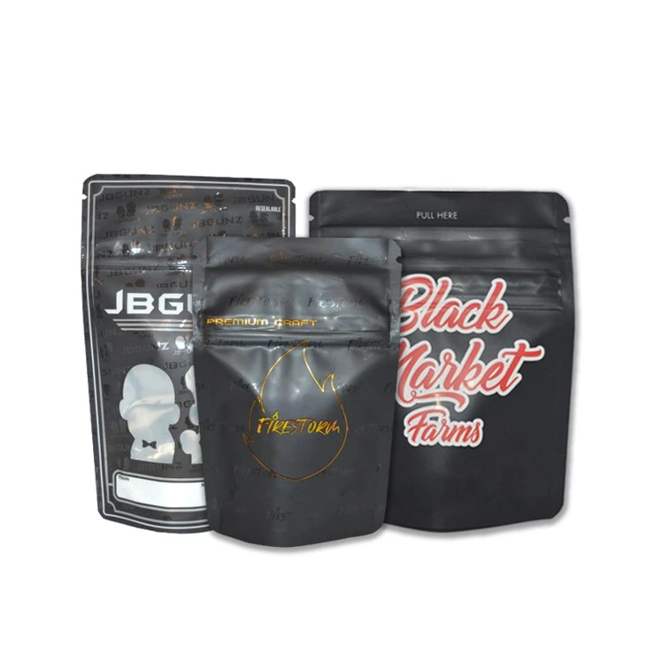 Black Matte Plastic Child Proof Pouch Ziplock Starburst Exotic Medical Bags